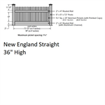 SOP New England Straight Picket Fence 3' H x 6' W Section White