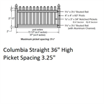 SPP 3^ Columbia Straight Picket Fence 3' H x 8' W Section Clay
