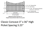 SOP 3^ Classic Concave Picket Fence 3' H x 6' W Section Almond