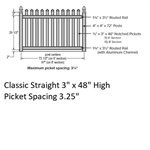 SOP 3^ Classic Straight Picket Fence 4' H x 8' W Section White