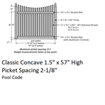 SOP 1-1/2^ Classic Concave Picket Fence 57^ H x 8' W Section White, Pool Code