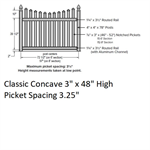 SOP 3^ Classic Concave Picket Fence 4' H x 8' W Section Almond