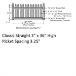 SOP 3^ Classic Straight Picket Fence 3' H x 6' W Section Almond