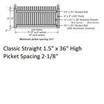 SOP 1-1/2^ Classic Straight Picket Fence 3' H x 6' W Section Almond