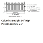 SOP 3^ Columbia Straight Picket Fence 3' H x 6' W Section White