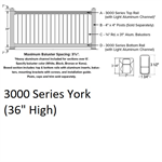 36^ x 6' York Stair 3000 Pro Series [White] Baluster Color: Black