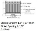 SOP 1-1/2^ Classic Straight Picket Fence 57^ H x 6' W Section White, Pool Code