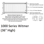 36^ x 4' Witmer Stair 1000 Pro Series [White] Baluster Color: Black